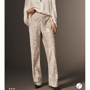 Anthropologie Cream and Tan Wide Leg Pants